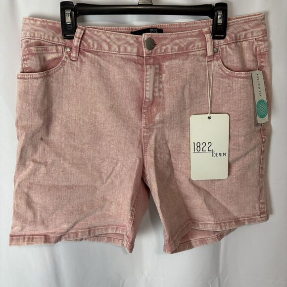 1822 Denim Women’s 14W High Rise Annabeth Roll Short Pink Stretch Summer - Picture 5 of 12